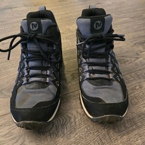 Merrell Womens J19366 Waterproof Hiking Boots Black Gray Mid Top Trail Shoes 6.5